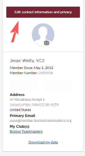 sample image of the member profile information on Toastmasters.org
